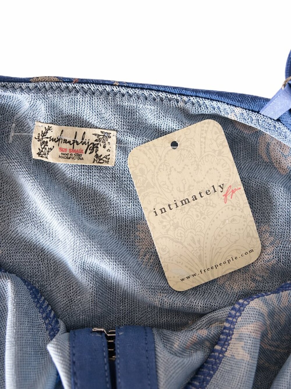 Free People Floral Corset Bodysuit Blue Indigo Size S NWT - Picture 3 of 4